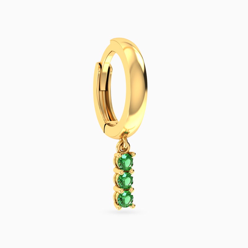 Miss L' by L'azurde Round Shaped Green Stones Hoop Earring in 14K Gold - 1 Piece - Image 1